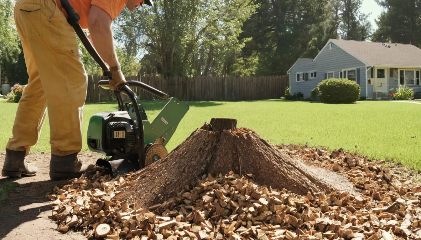 Stump grinding underway in a residential yard in Glendora